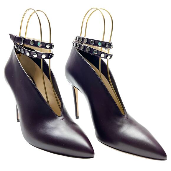 JIMMY CHOO Lark 100 Studded Booties EU 38.5 US 8.5 Deep Purple Leather Stiletto - Picture 3 of 13